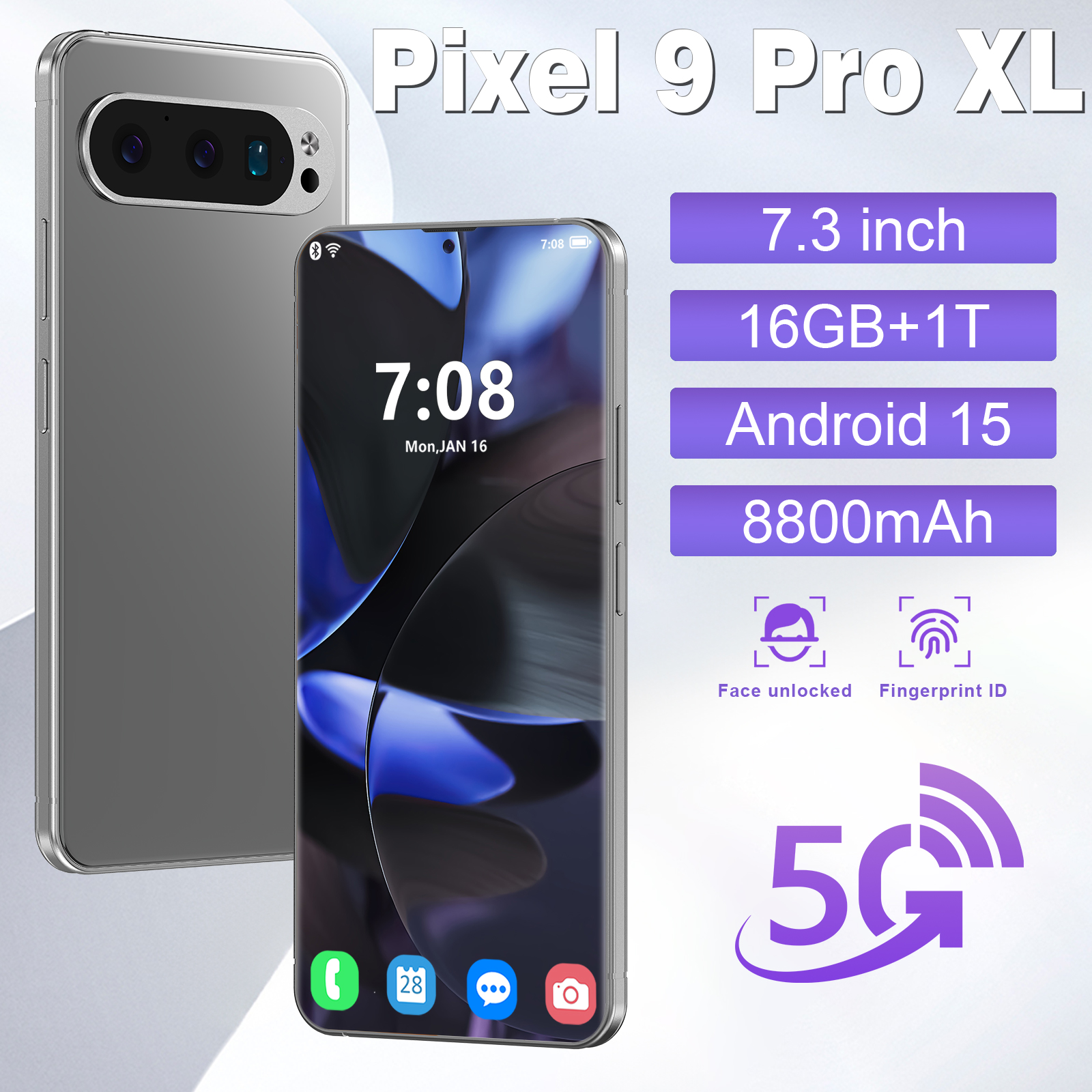 Smartphone Pixel 9 Pro XL, 7.3 FHD + 108MP, 16GB + 1TB, Snapdragon 8, Gen4, 8800mAh, 5G, Dual SIM, Expansível, Android 15, 2TB