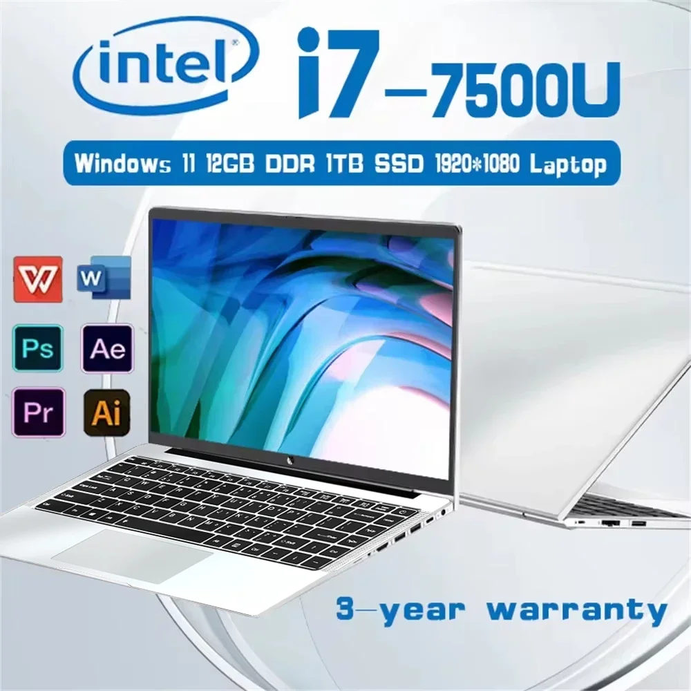 14.1 pollici Intel Core I7 7500U 1080P Windows 11 Computer portatile PC 12GB DDR4 512GB 1TB SSD Notebook da ufficio Laptop da gioco