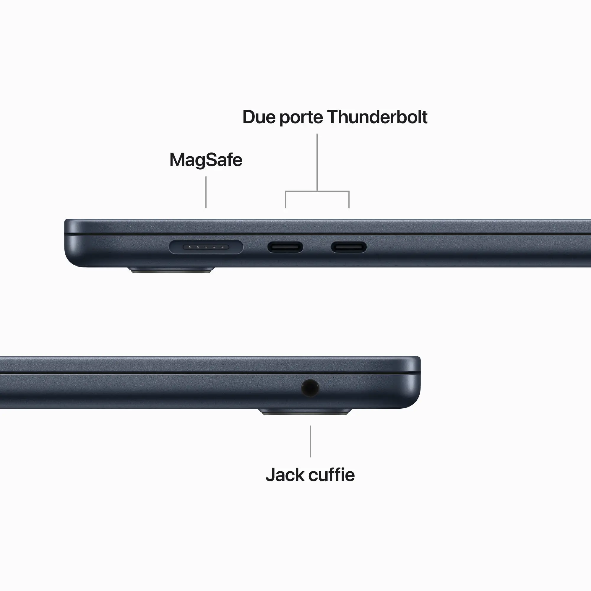 MacBook Air 15" Chip M2 con 8-core CPU 10-core GPU - 8GB di Memoria Unificata e SSD da 512GB - Mezzanotte