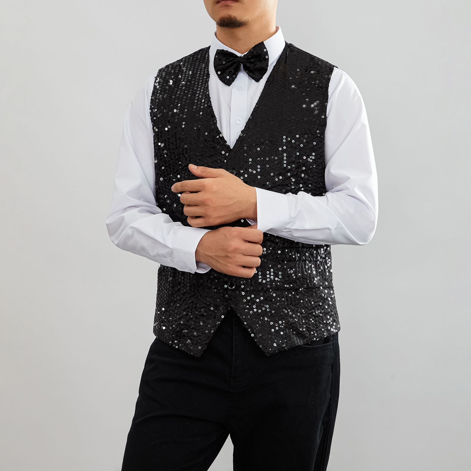 New Design Men Sequins Pattern Glitter Embellished V-neck Blazer Vest Male Evening Party Suits Plus Size hot