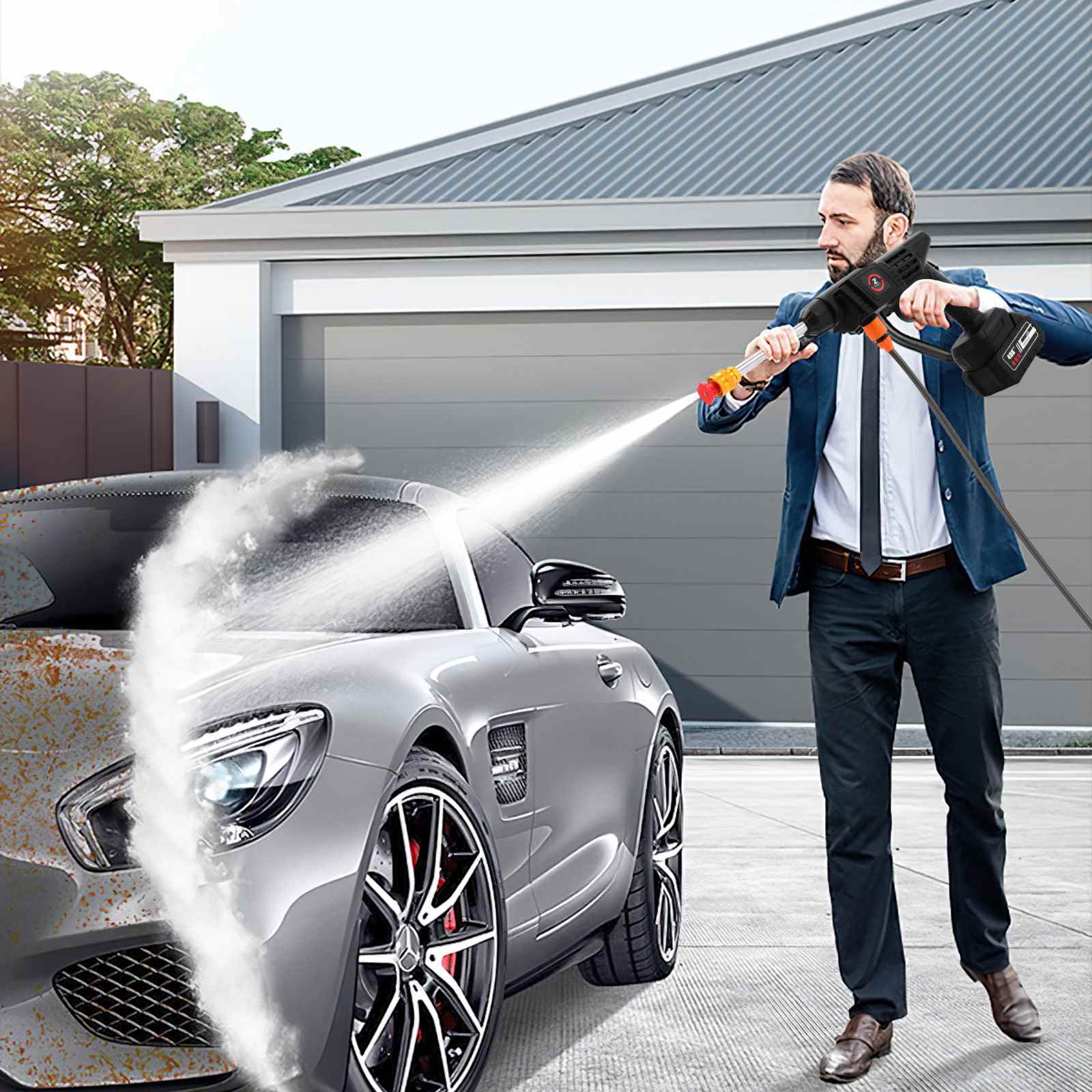 21V Cordless High-Pressure Water Gun 50BAR Wireless Foam Producer 50BAR Car Washer Gun for Auto Home Garden Machine Tool