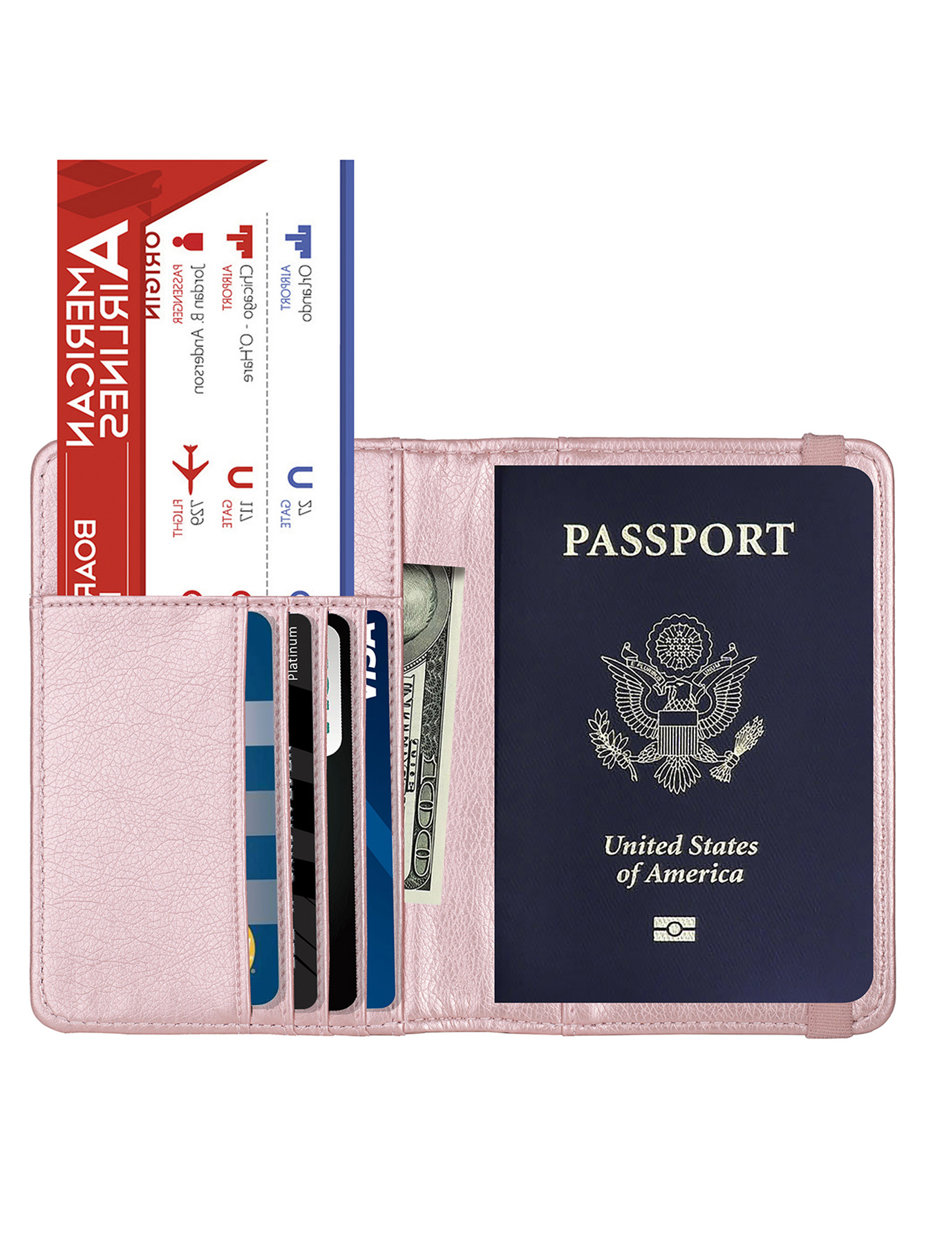 Porta-passaporte de couro com bloqueio RFID com crachá de metal 3D, organizador de carteira de passaporte de documentos de viagem