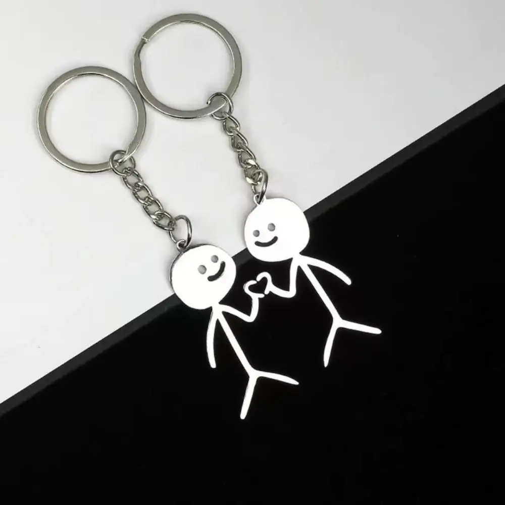 Divertente portachiavi da ragazzo divertente in acciaio inossidabile Stickman abbinato a cuore portachiavi borsa borsa zaino decorazione pendente