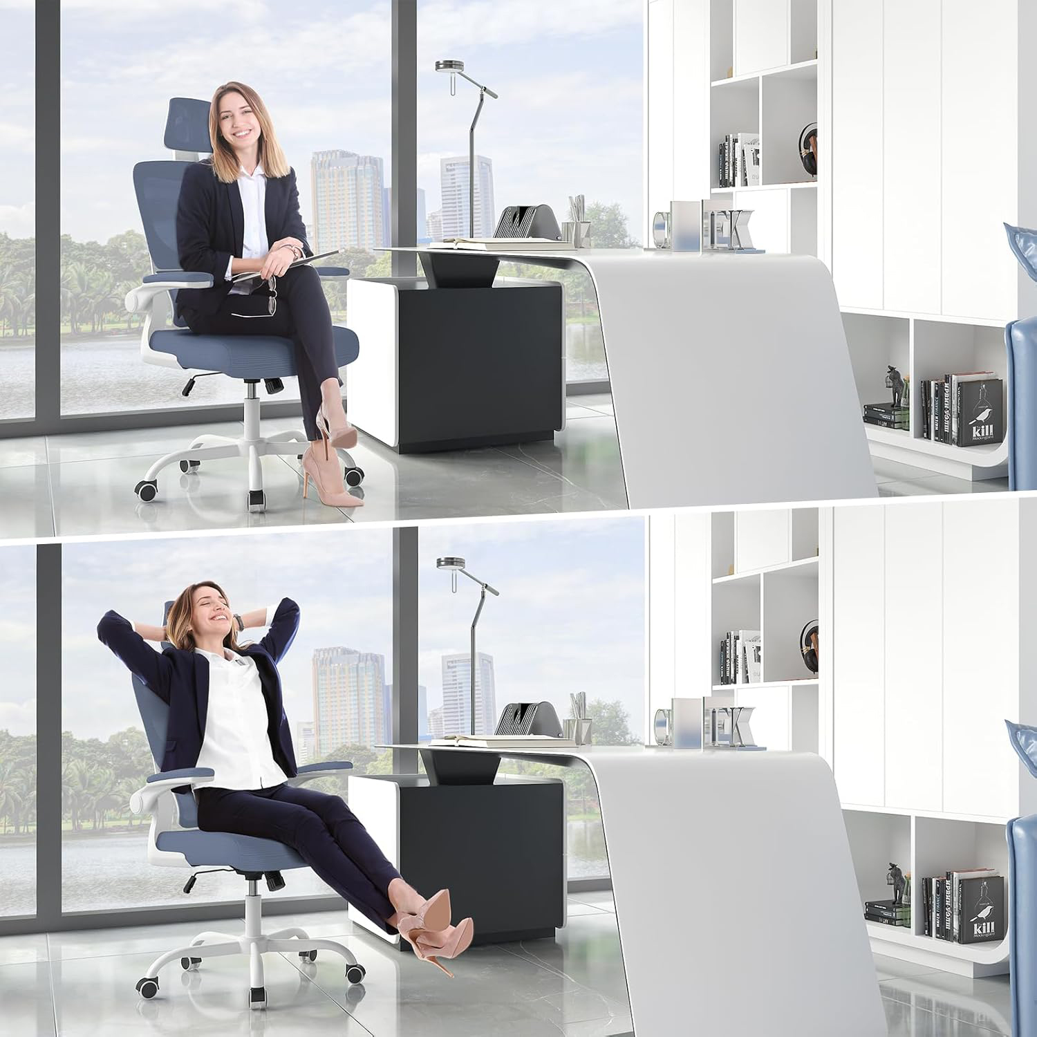 naspaluro Ergonomic Office Chair with Lumbar Support, Home Office Desk Computer Chairs Adjustable Headrest and Flip-up Armrests