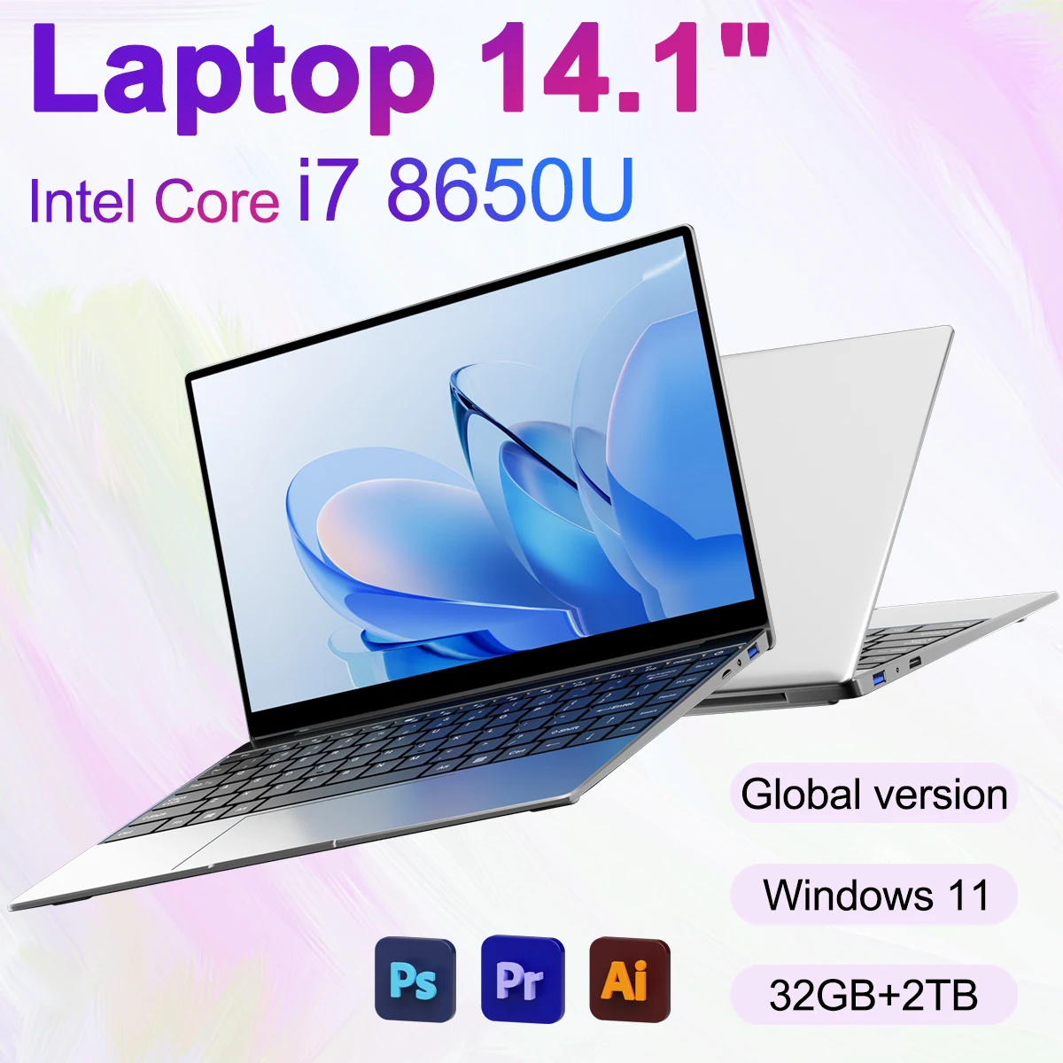 Nuevo ordenador portátil ultradelgado Intel Core i7 8650U 14,1 "32GB RAM 2TB SSD PC para juegos Oficina estudio ordenador PC Windows 11 Pro