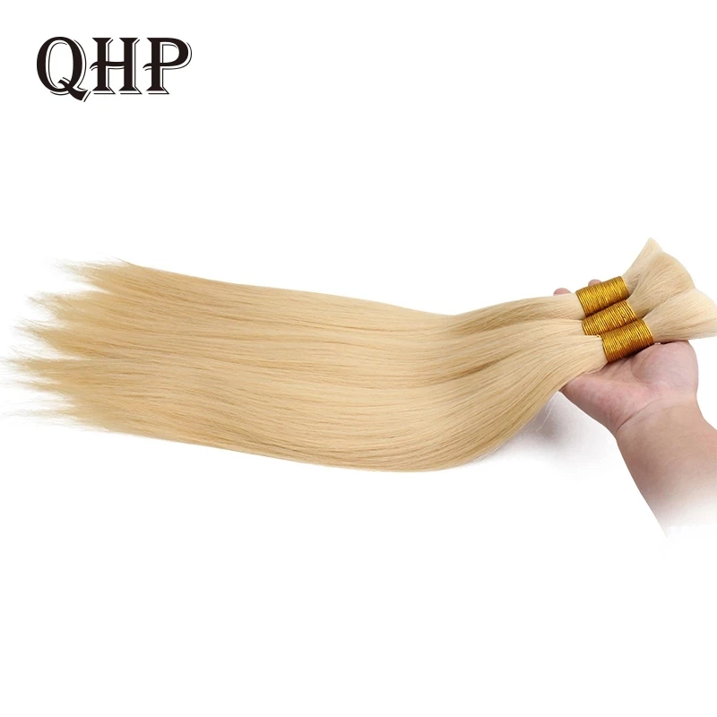 QHP Thẳng Số Lượng Lớn Tóc Brasil 100% Trinh Nữ Remy Tóc Số Lượng Lớn 50G 100G Tóc Vàng Màu Tóc Của Con Người màu Sắc Tự Nhiên 12-30Inch