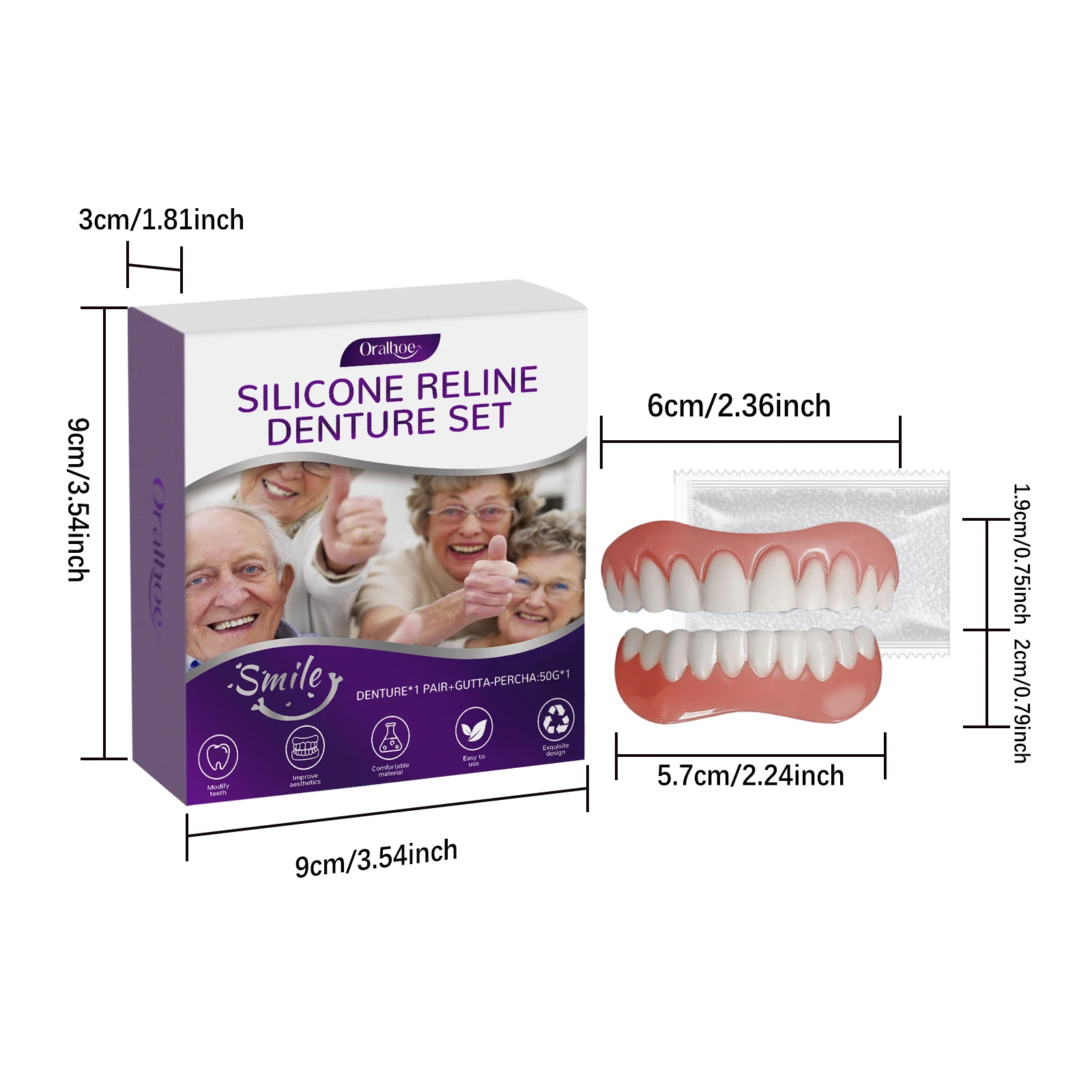 Silicone Reline Denture Set Denture Silicone Liners High Elasticity Soft Denture Kit Teeth Upper and Lower Set for Men and Women