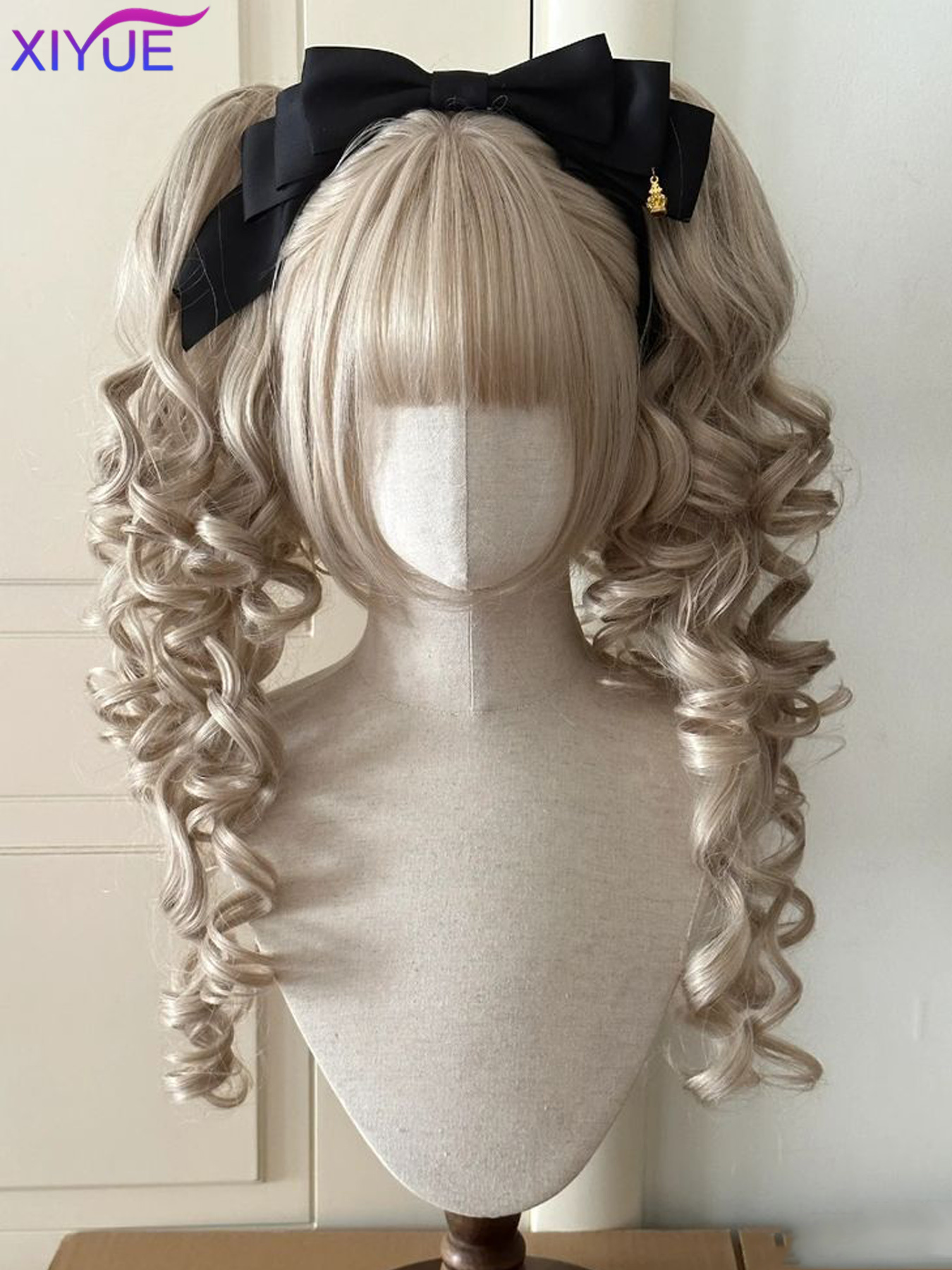 Synthetische Princess Cut Doppel Pferdeschwanz Lolita Perücke mit Pony Mädchen Ombre Blond Braun Weiß Grau Cosplay Halloween Harajuku Perücke