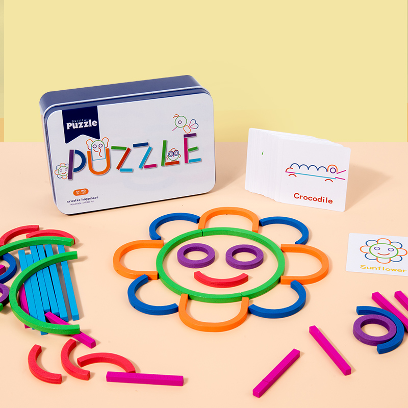 Kreatives Holz-Puzzle mit Stöcken und Ringen, Montessori-Form, passendes Farbsortierspielzeug, Feinmotorik, frühes Lernspielzeug für Kinder