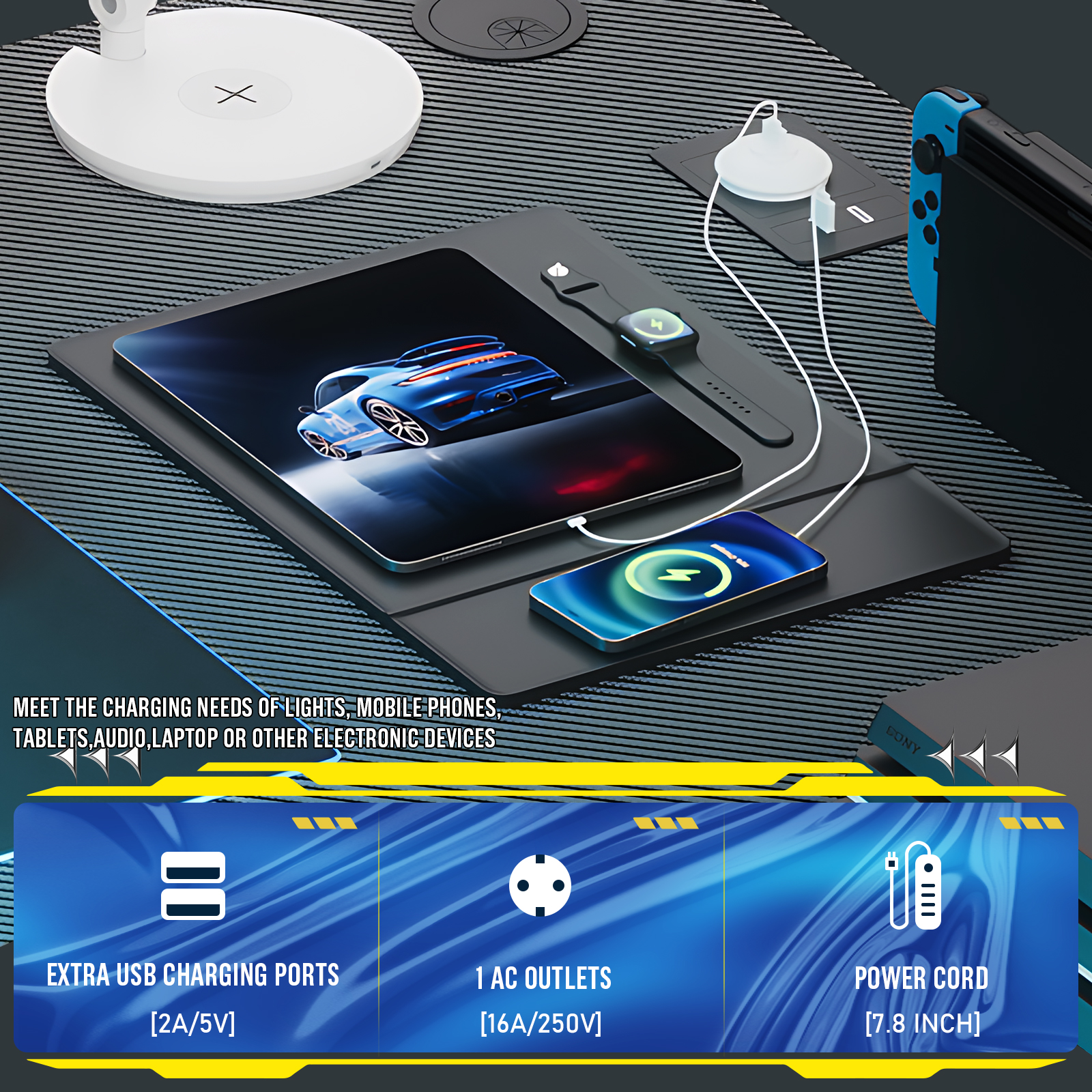 COMHOMA L Shaped Gaming Desk with Power Outlets Corner Computer Desk with Shelves Headphone Hook PC Table Workstation