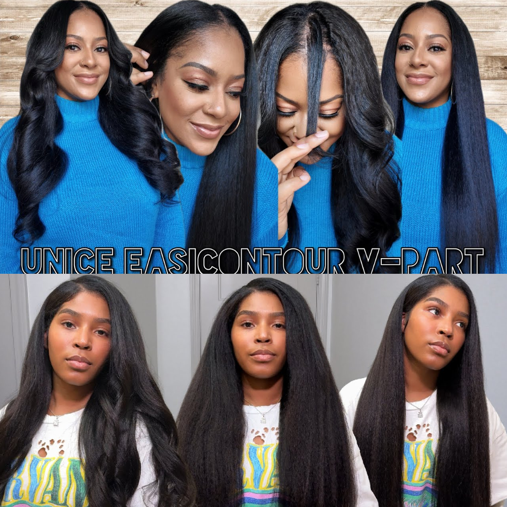 Unice kinky reta v parte peruca 100% cabelo humano easicoontour mínimo deixar fora atualizar u parte perucas de cabelo humano 150% densidade