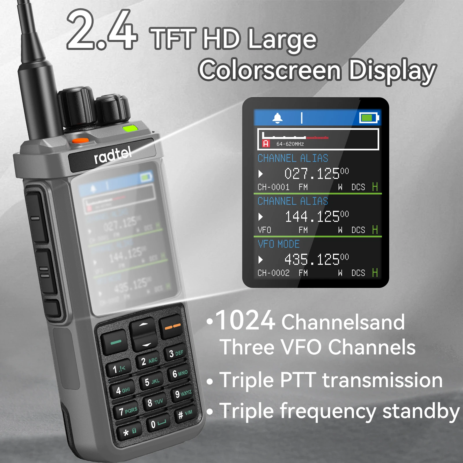 Radtel RT-880G + Cable de programación Ham Radio 10w 1024 CH con AM SSB CB rx, USB LSB CW CB LW MW SW 2000mAh 1024 canales tipo C