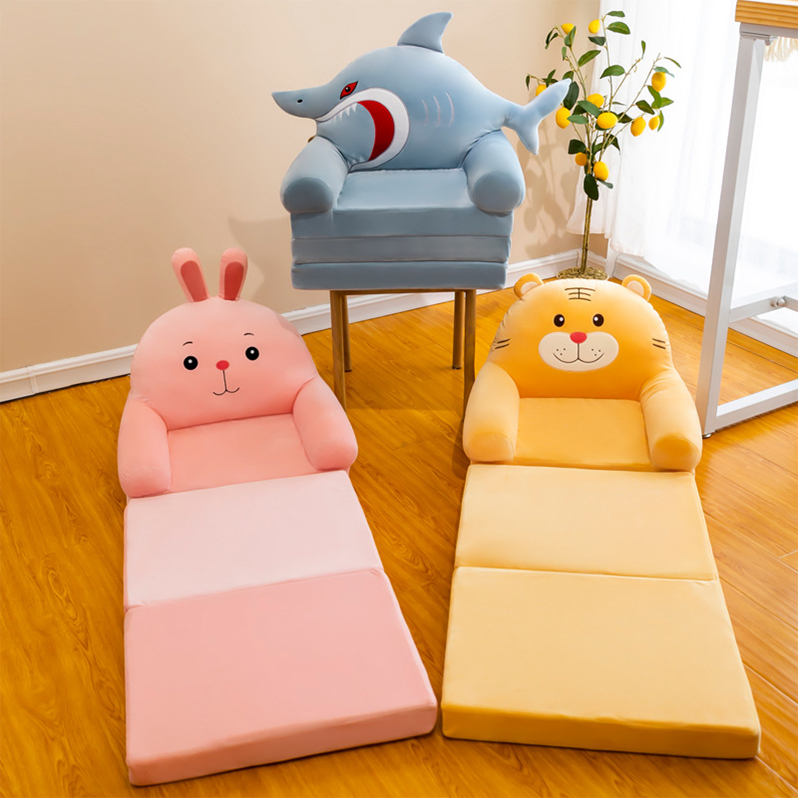 3/4 camadas de sofá dobrável para crianças, sofá preguiçoso, adequado para crianças/adultos/animais de estimação, animal fofo/desenho animado, capa de sofá infantil