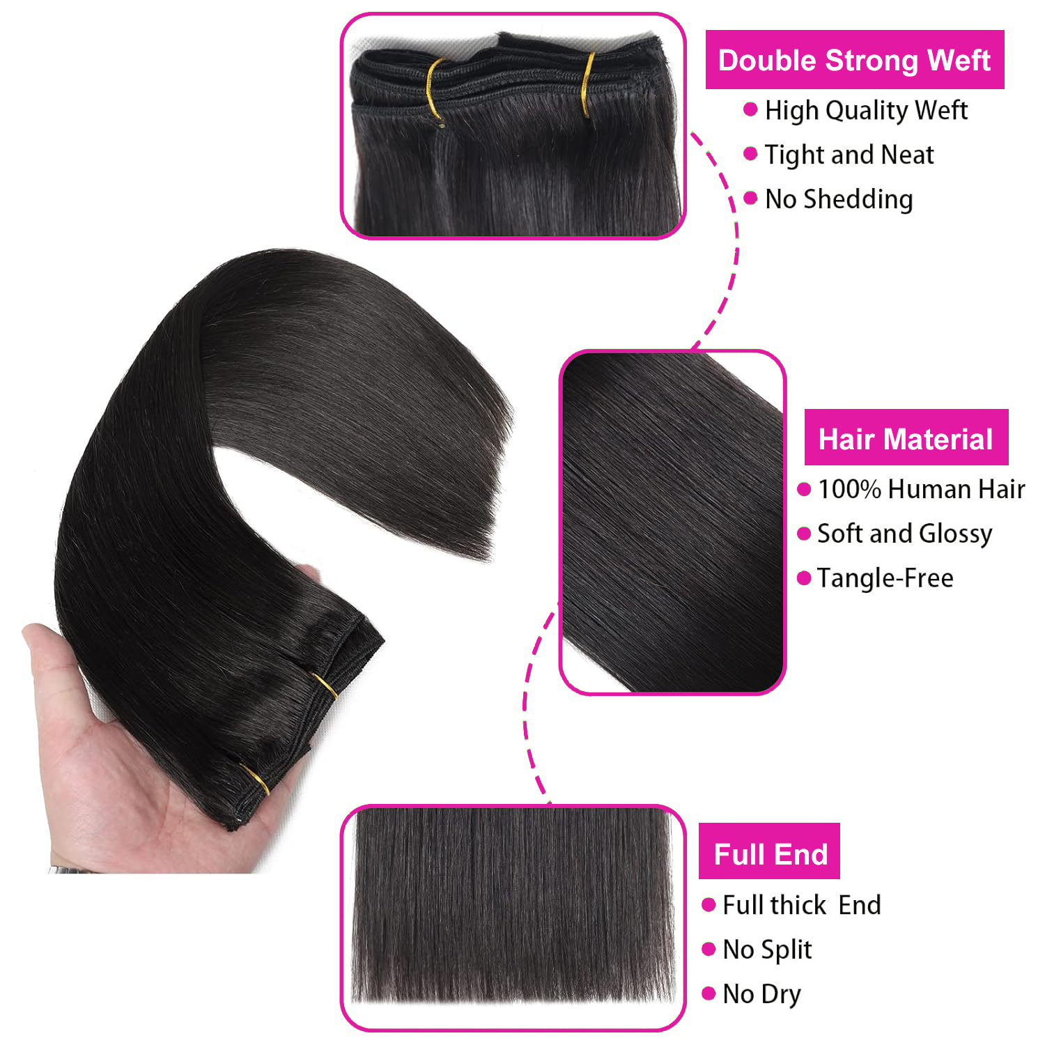 Extensiones de cabello con Clip recto Natural, cabello humano sin costuras, 100% sin procesar, cabello virgen brasileño de cabeza completa