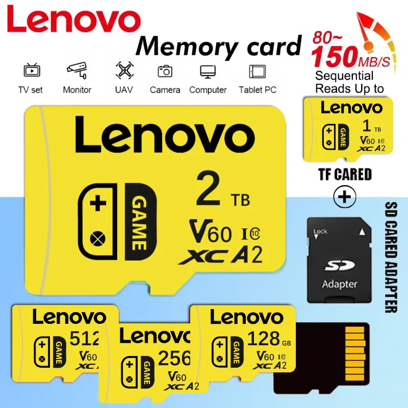 Tarjeta de memoria SD Lenovo de 2TB, 1TB, 512GB, 256GB, A2, U3, tarjeta Micro TF SD, 128GB, tarjeta MLC TF de alta velocidad para Nintendo Switch, juegos de Ps4 y PC