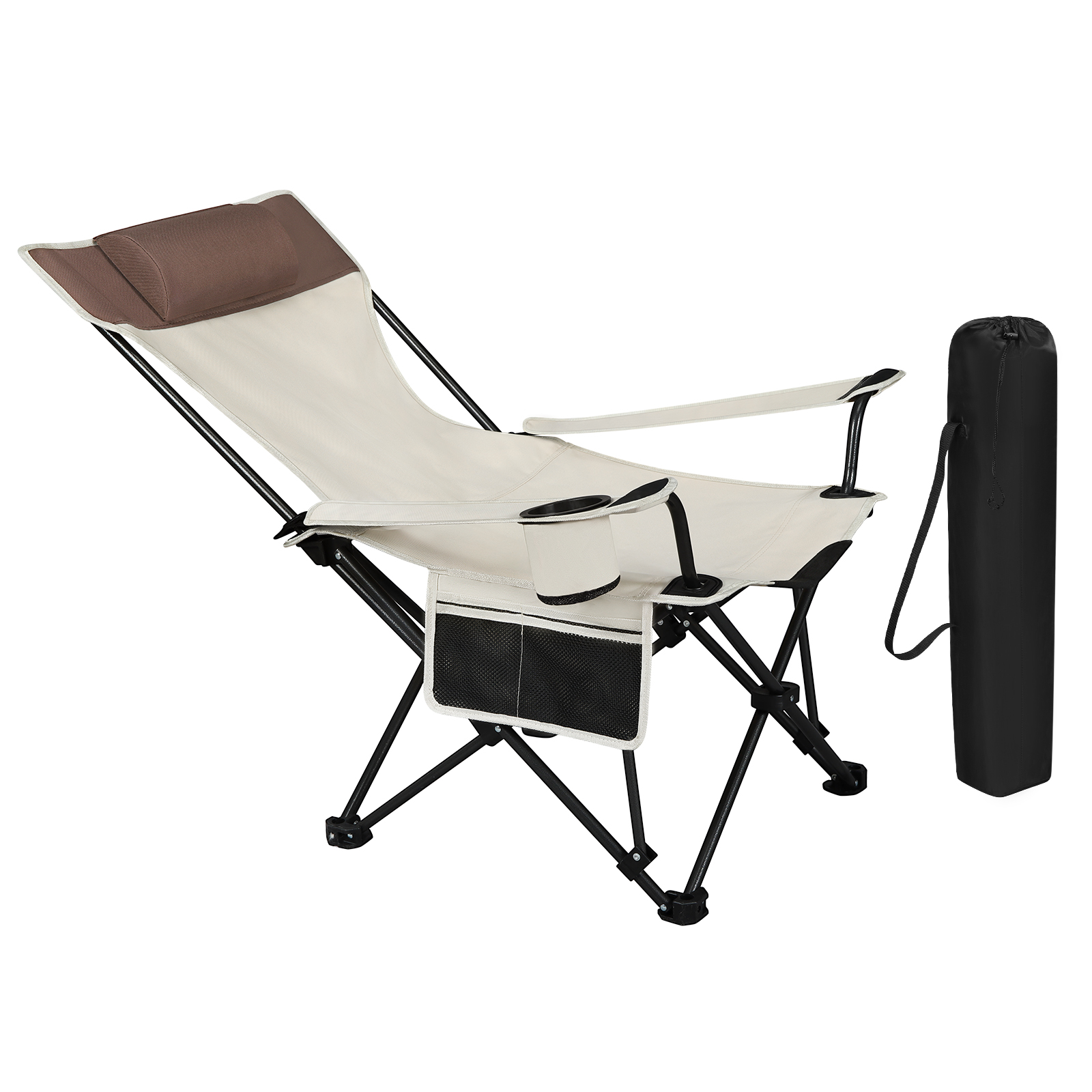 Klappbarer Campingstuhl, leichter Outdoor-Stuhl, Angelstuhl mit Kopfstütze, Getränkehalter, Aufbewahrungstasche für Wandern, Picknick, Beac