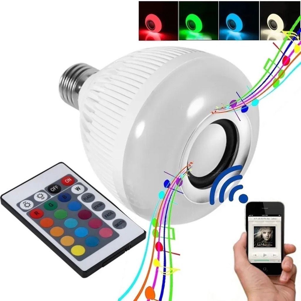 Lâmpada Bluetooth De Led Caixa De Som C Controle Rgb 12W
