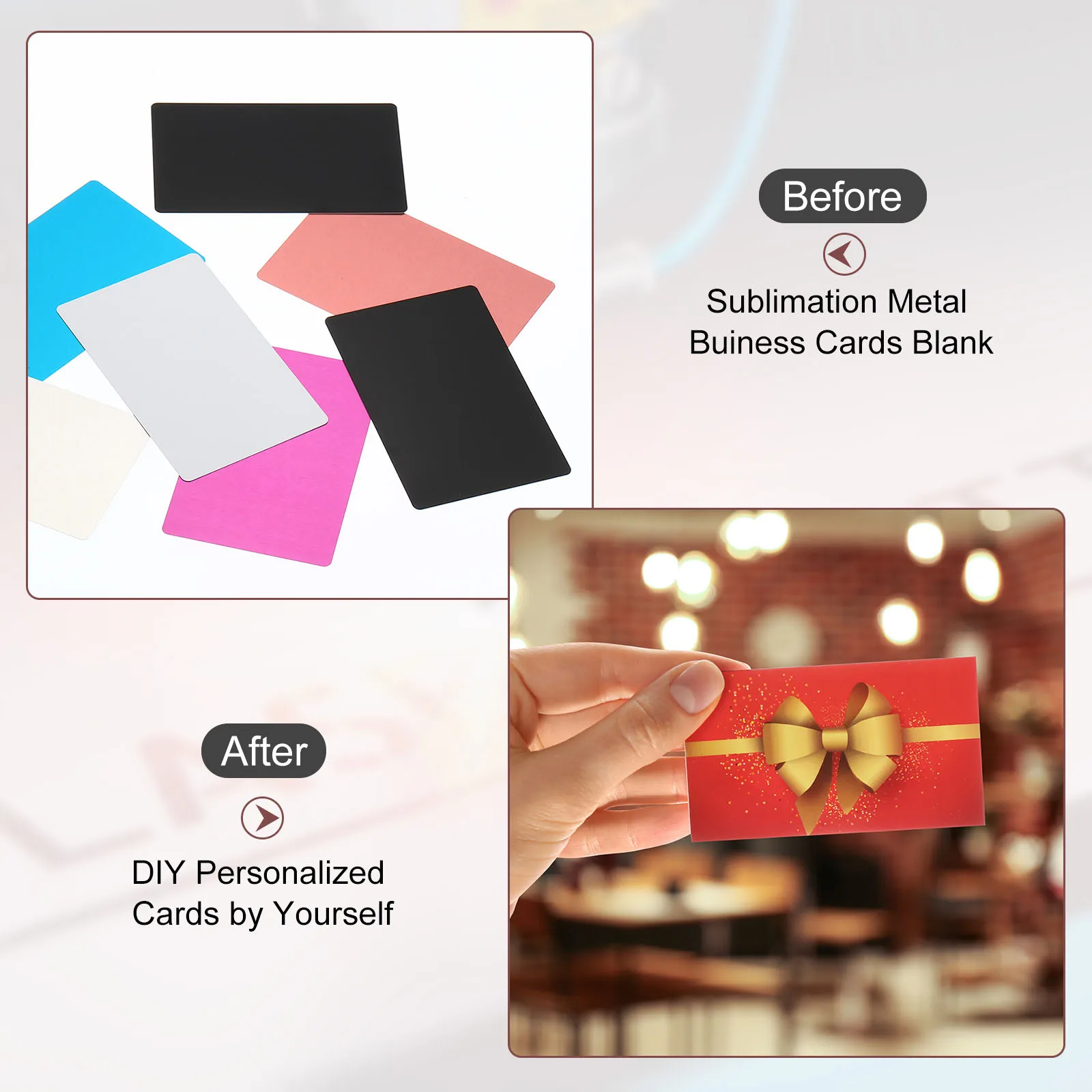 100/200/300 PCS โลหะเปล่านามบัตรหนา 0.21 มม.3.4x2.1 นิ้วอลูมิเนียมเลเซอร์แกะสลักพิมพ์ชื่อการ์ดสําหรับ CUSTOM DIY