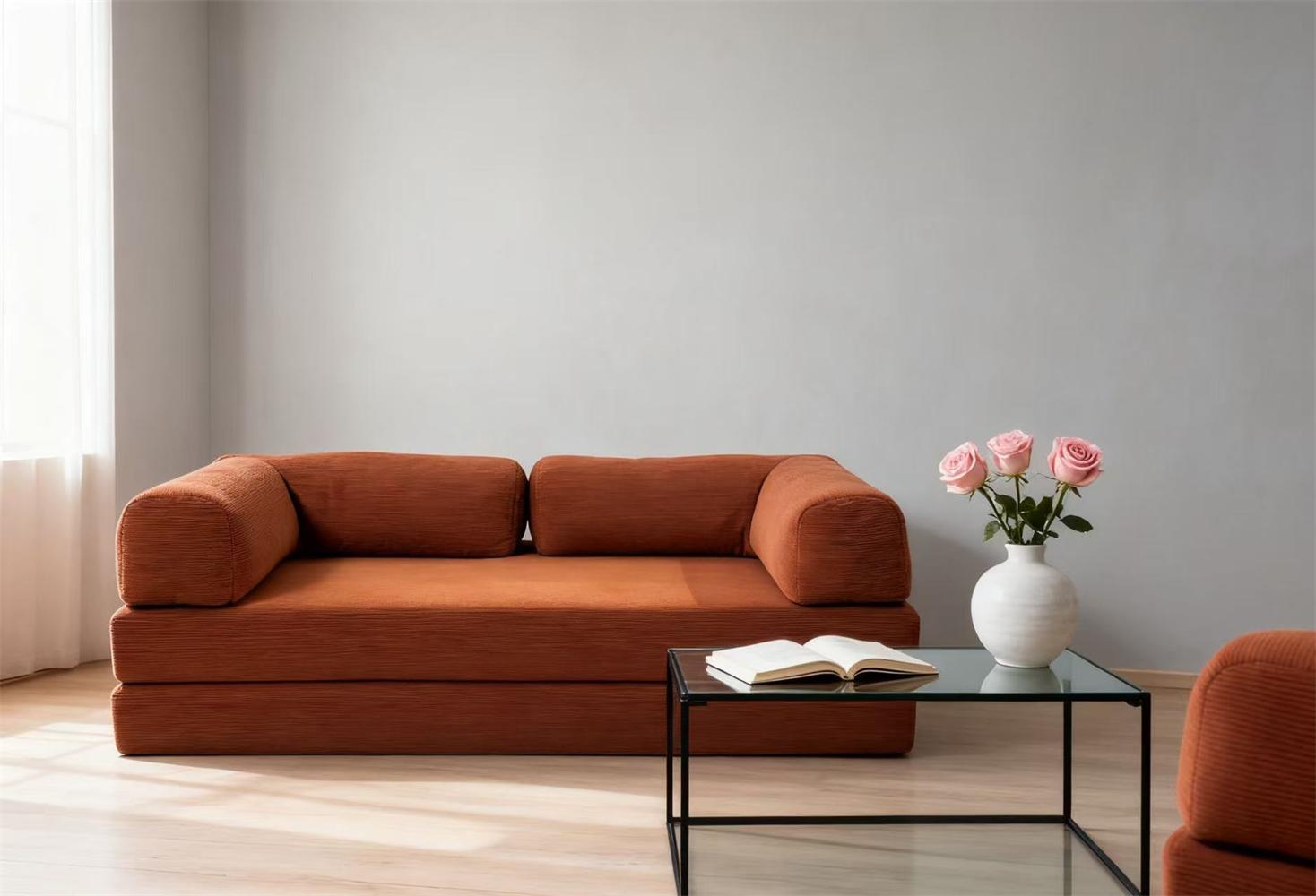 Magazyn UE Europejska retro sofa wysokiej klasy z aksamitu sztruksowego, składana sofa z funkcją kompresji próżniowej, możliwość personalizacji, do salonu, sypialni, futrzana.