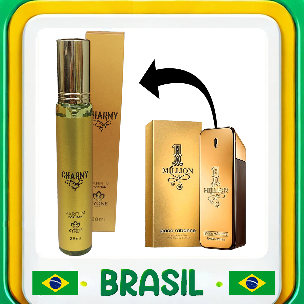 Perfume Masculino Charmy 28ML Zyone Eau de Parfum Alta Fixação de Até 24 horas - Envio do Brasil