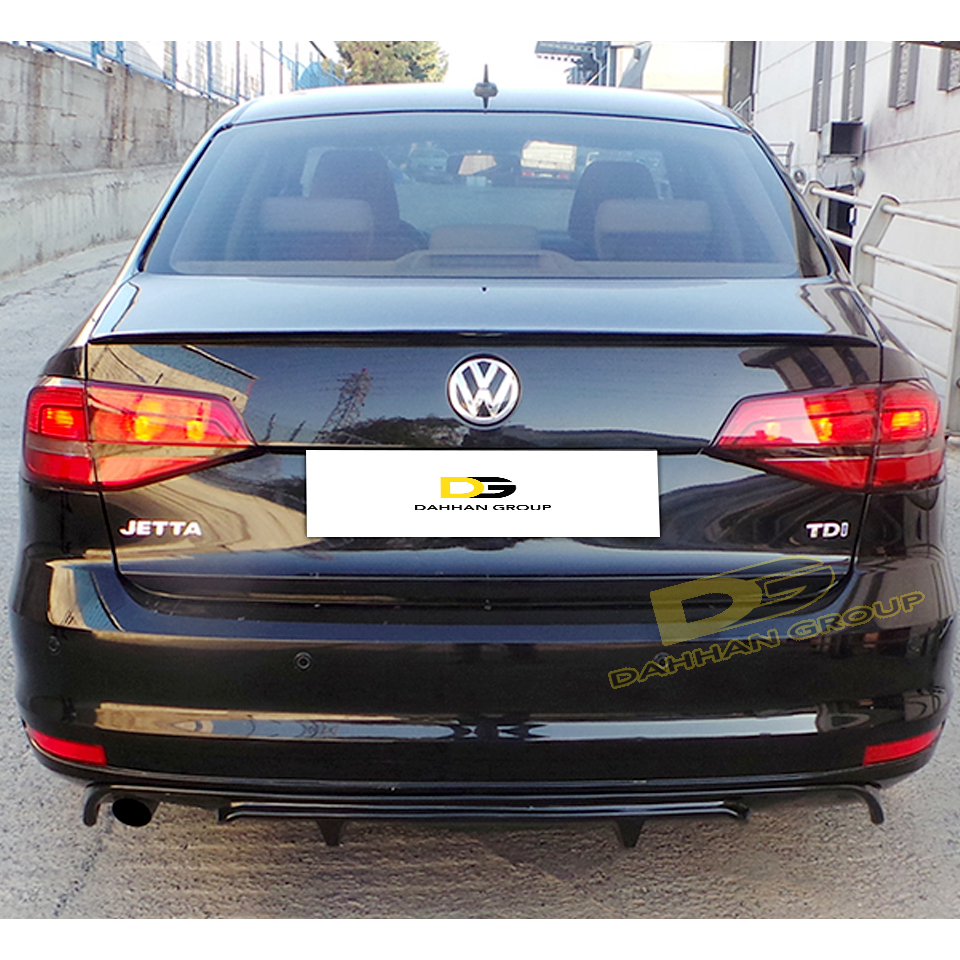 V.w Jetta MK6 2014-2018ตัวกระจาย bemper belakang สปอยเลอร์ปีกซ้ายคู่ไอเสียเปียโนเงาพลาสติกพื้นผิวสีดำ