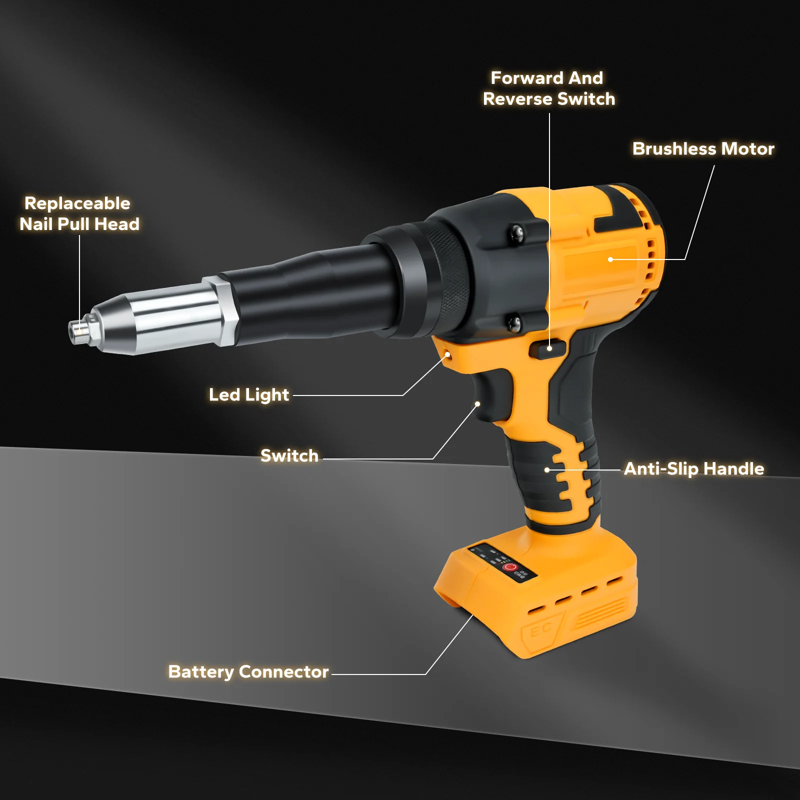 Cordless Rivet Gun Brushless 2.4-4.8mm Rivet Nut Gun Drill Insert Automatic Riveting Tool for Dewalt 20V Battery (No Battery)