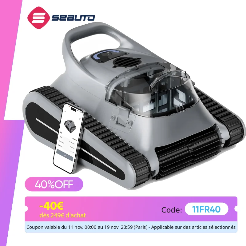 (2025 novo) aspirador robótico de piscina Seauto Crab Pro, robô de escalada de parede, adequado para paredes e pisos de 2.000 pés quadrados