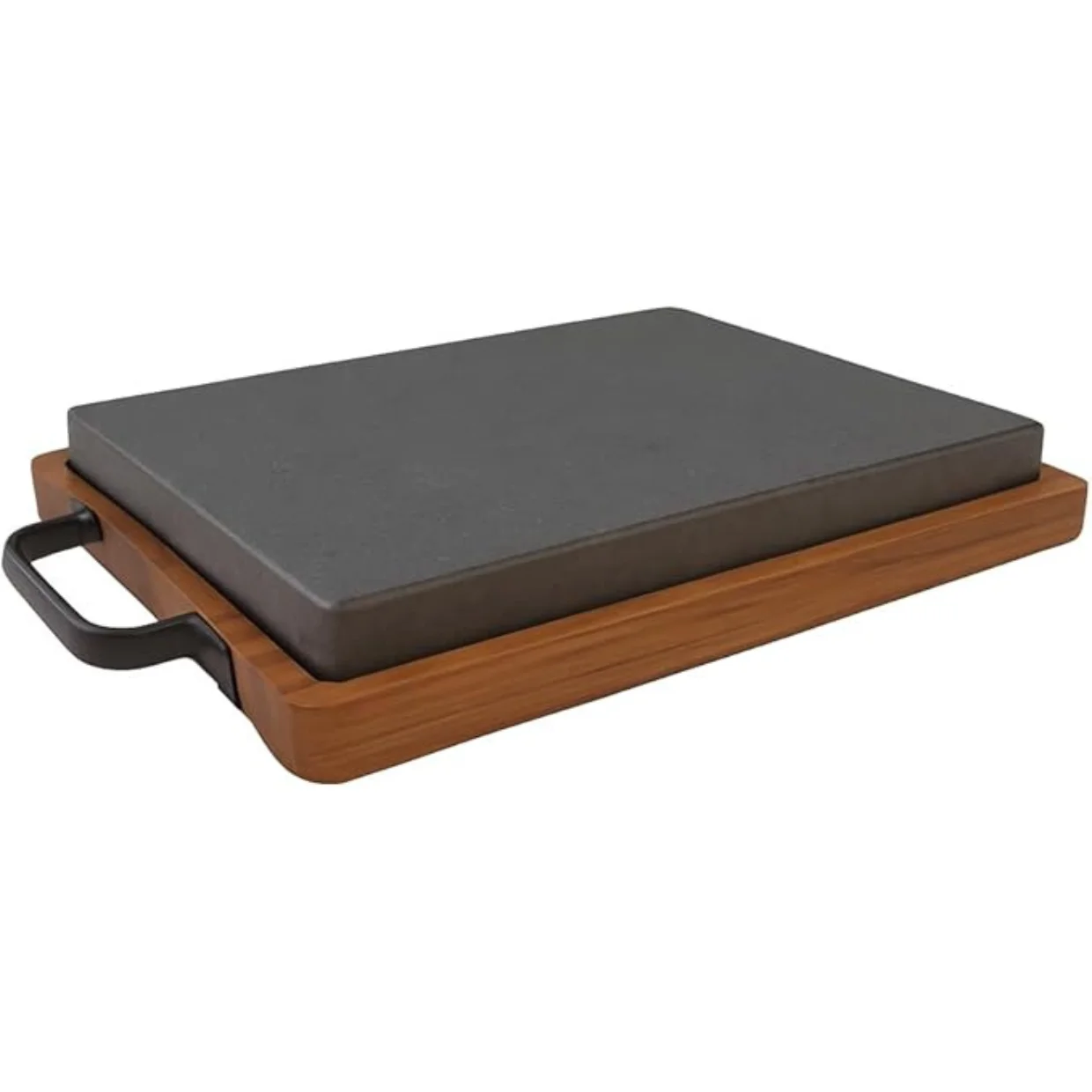 Piastra Rettangolare in Pietra Lavica 🪨 con Vassoio in Legno 🌳 e Manici | Bistecchiera da Cottura e Servizio per Carne, Pesce e Verdure | 30 × 20,5 cm – Nero & Marrone – Made in Italy 🇮🇹 - Kalu Creations