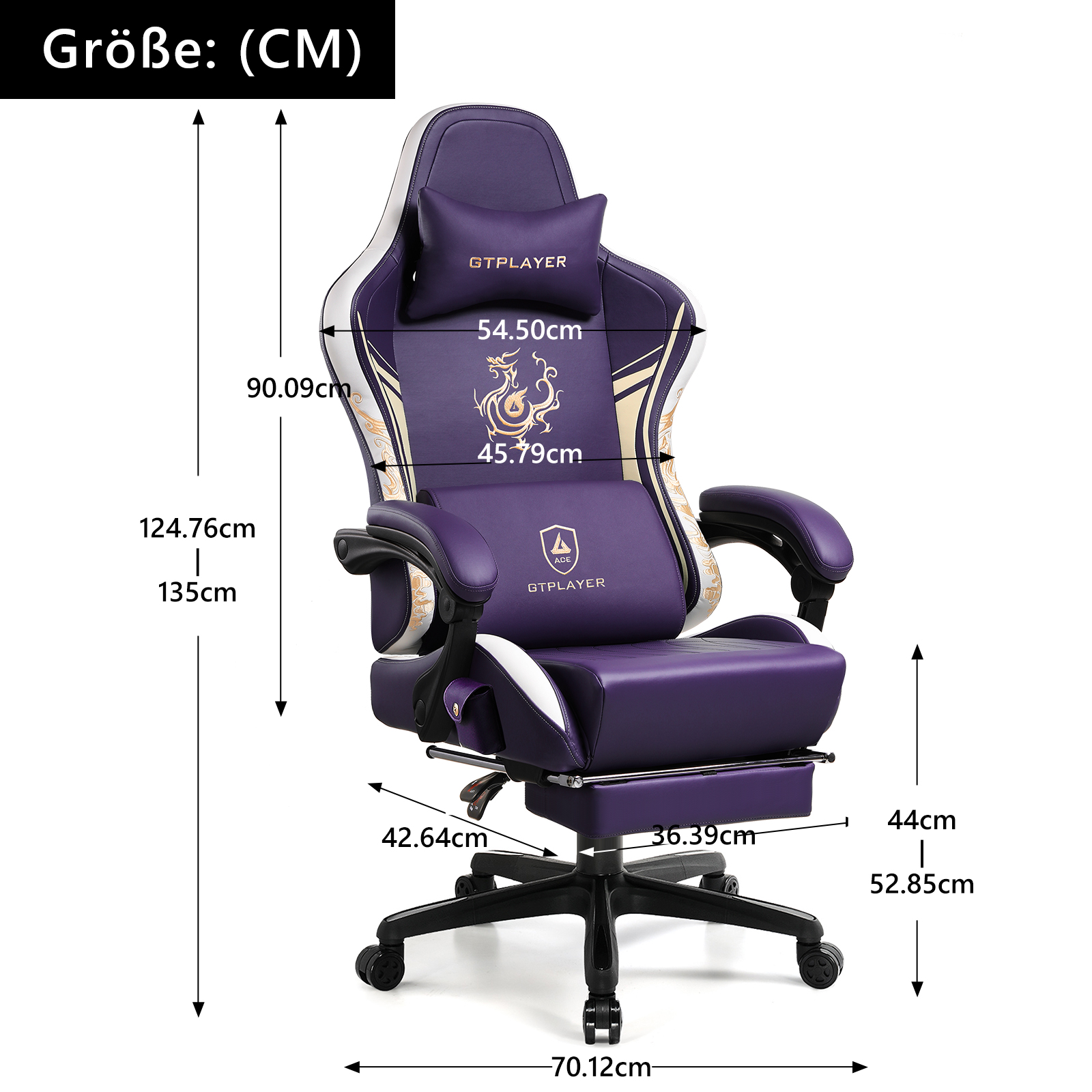Chaise de jeu GTPLAYER avec haut-parleurs Bluetooth, repose-pieds et design ergonomique, chaise de jeu vidéo et de bureau Dragon Series