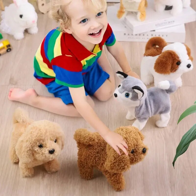 Brinquedo do bebê cão que anda sobras cauda balançando pelúcia interativo eletrônico animais de estimação filhote de cachorro montessori brinquedos para meninas meninos presente natal