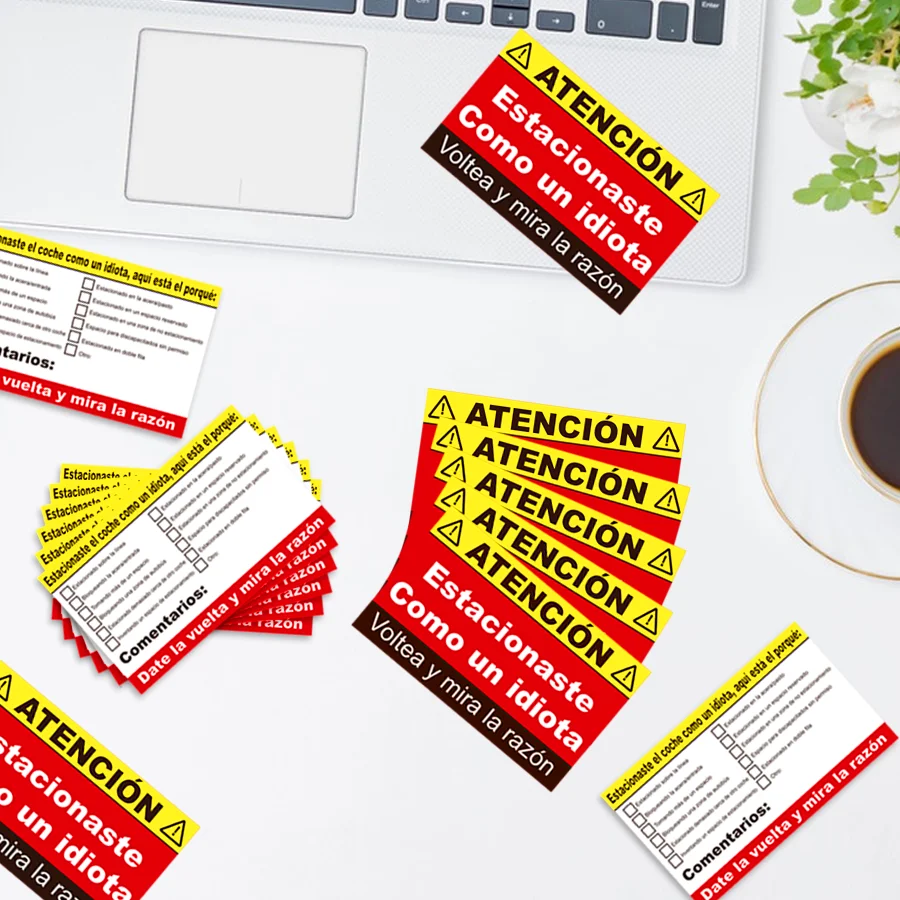 100 pcs Spanish Parking Violation Cards - Unauthorized Parking Reminder, No License Zone Alert, with Pre-Printed Message.