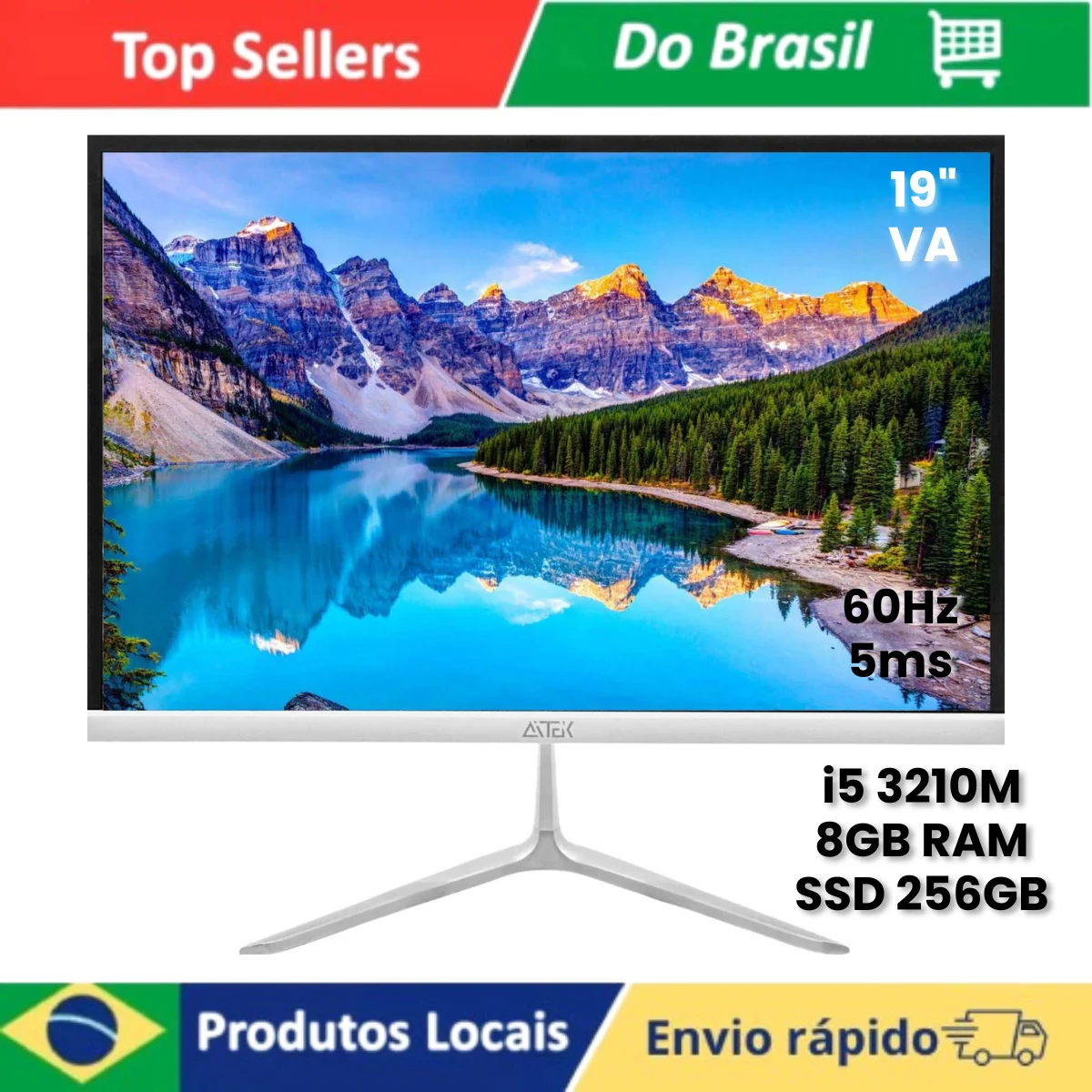 Computador All In One 19 Polegadas Intel Core i5 8GB RAM SSD 256GB Tela VA HDMI WiFi 5GHz Vesa Branco