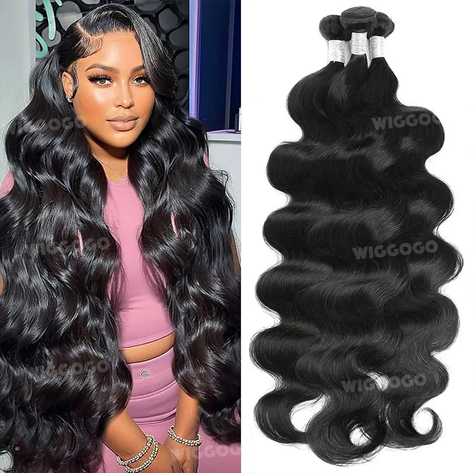 Wiggogo onda do corpo pacotes de cabelo humano 26 28 30 Polegada pacotes 100% cabelo humano original natural preto extensões de cabelo 1/3/4 peças