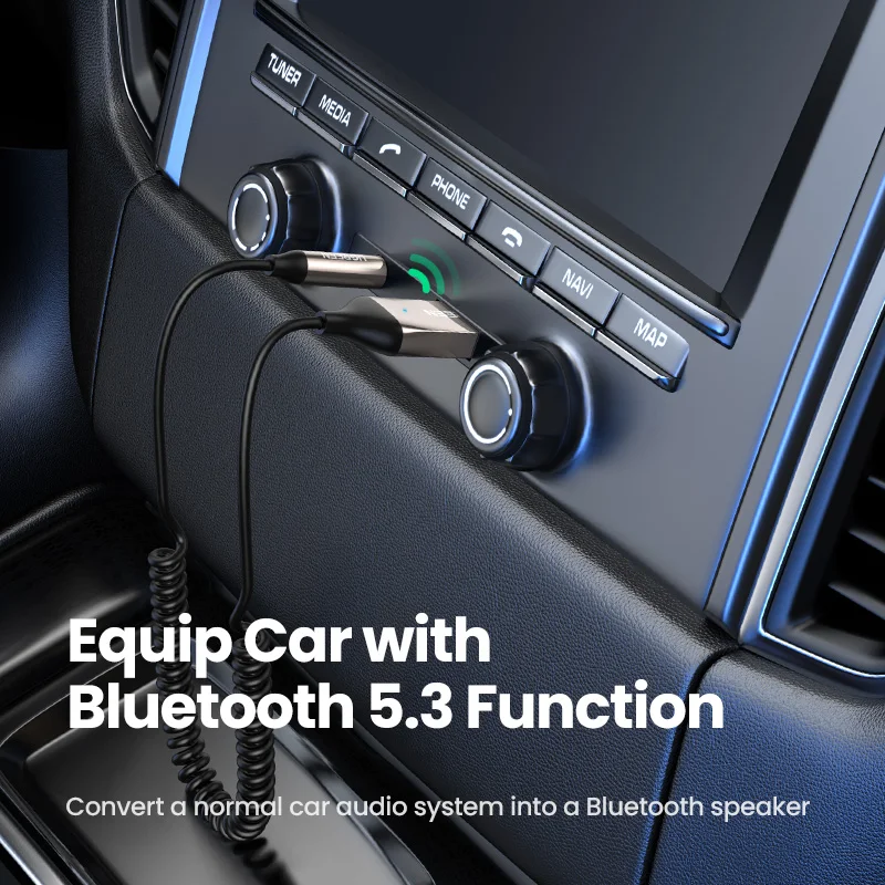 UGREEN Bluetooth 5.3 Aux Wireless Car Bluetooth USB to 3.5mm Jack Audio Mic Handsfree Adapter for Car Speaker