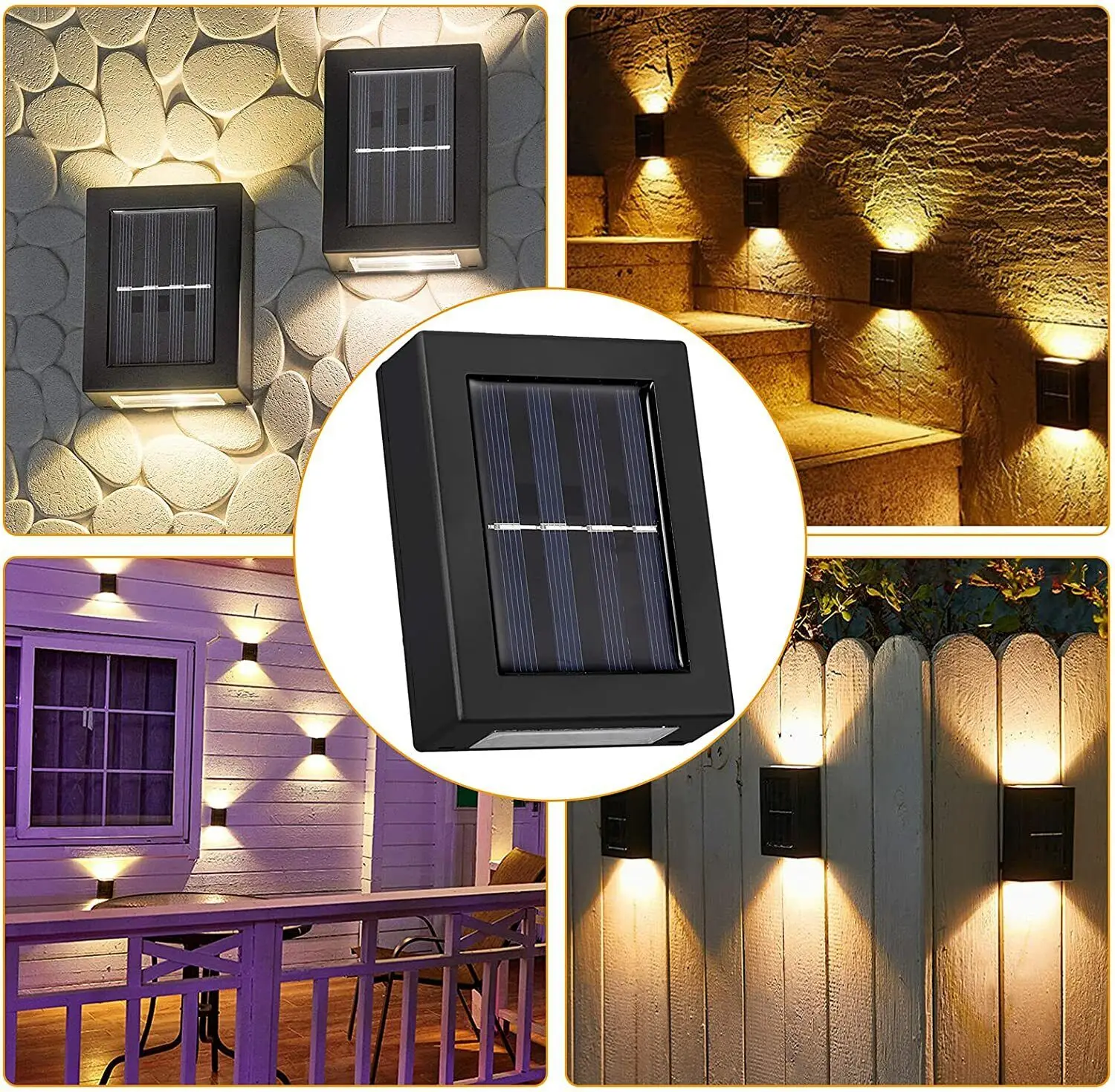 Lámpara Solar de pared para exteriores, 4/10/16LED, luz cálida, impermeable, iluminación luminosa arriba y abajo, luces decorativas para balcón, patio y jardín