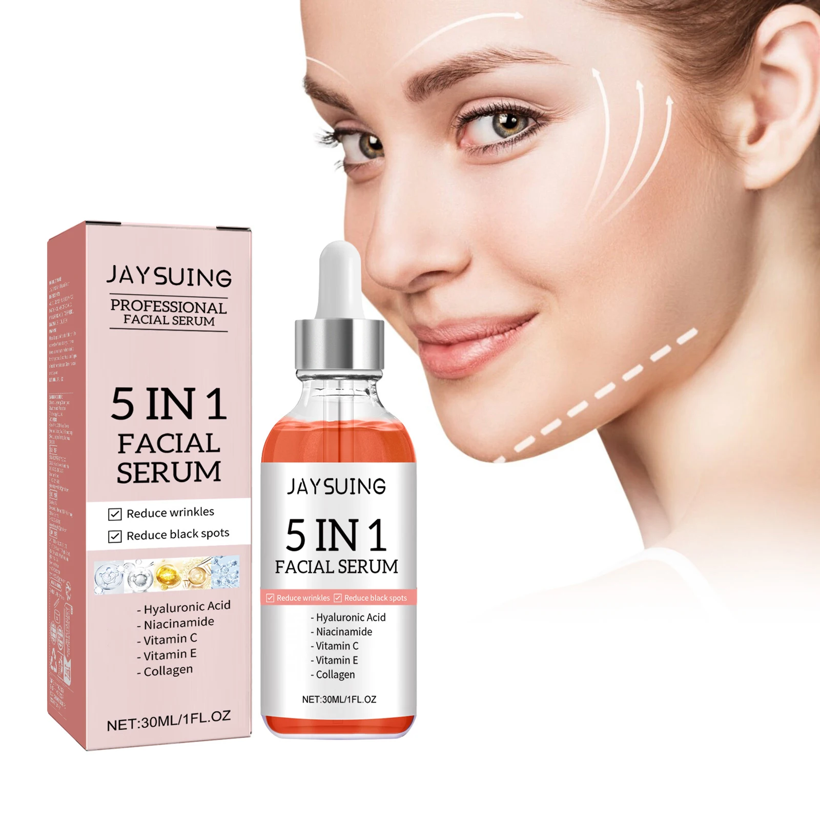 5 In 1 Fade fine lines Firming Face Serum Moisturizing brightning Vitamin C Hyaluronic Acid Facial Serum Shrink Pores Skin Care