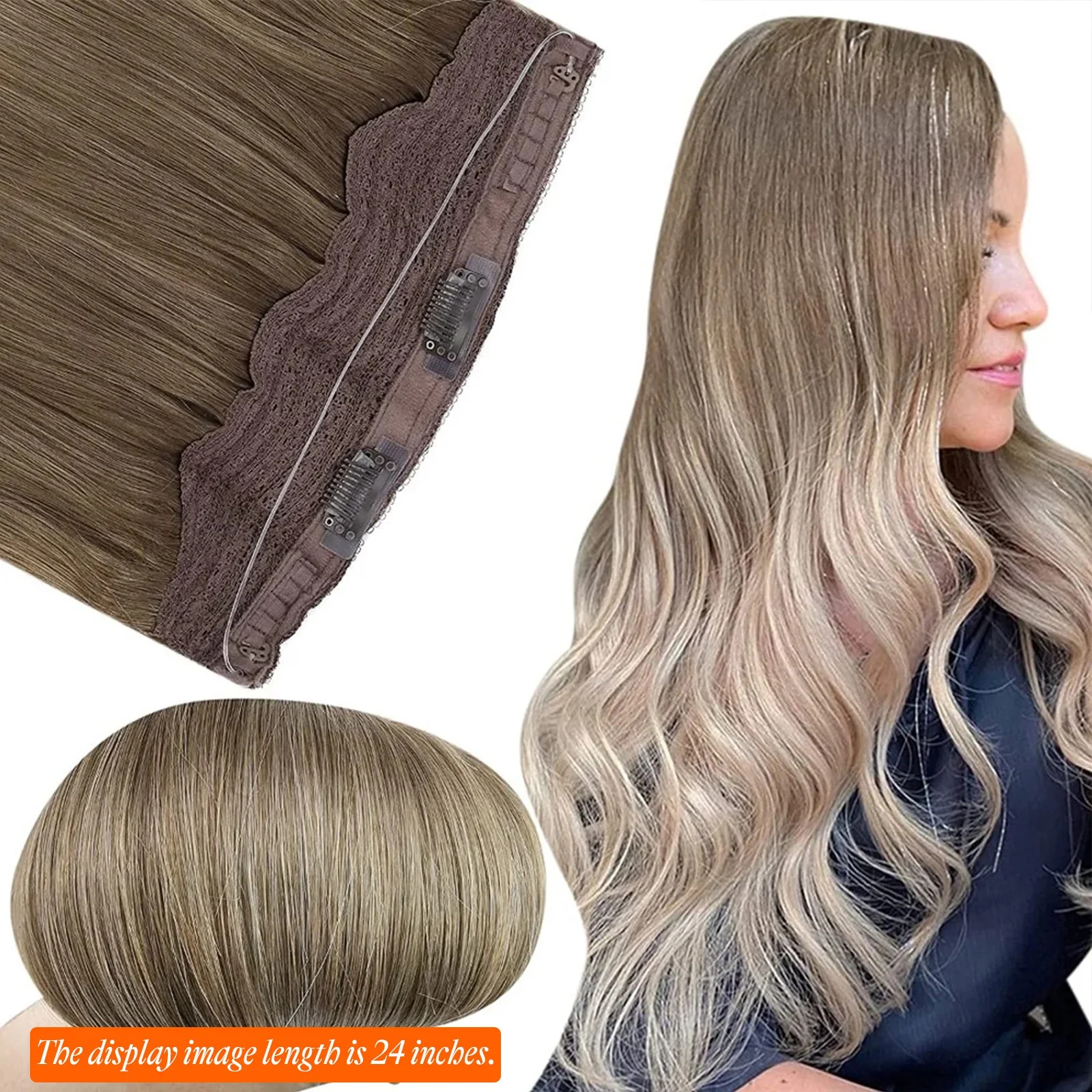 Laavoo fio de pesca extensão do cabelo para as mulheres 12-20 polegada 100% cabelo humano brasileiro real em linha de peixe natural trama do cabelo