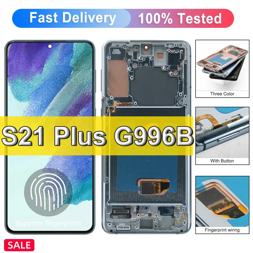 Tela super amoled de 6.7 polegadas s21 plus para samsung galaxy s21p 5g display lcd g996b g996b/ds substituição de tela de toque digital + moldura