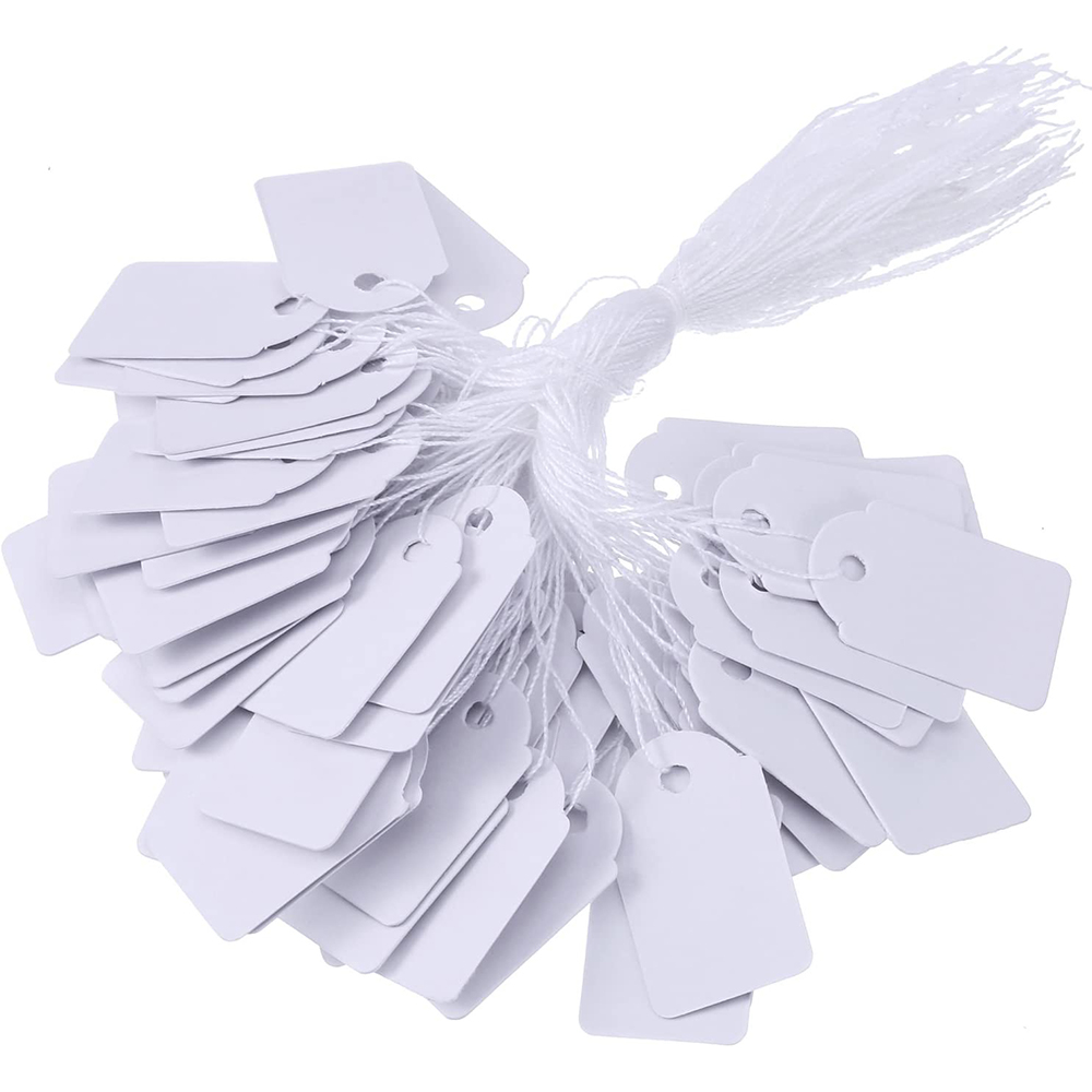 100 Uds. Etiqueta de precio de papel Rectangular de 12x23mm, reloj de cuerda blanco, joyería, manualidades, tarjetas de presentación de precios, etiqueta de promoción para ventas