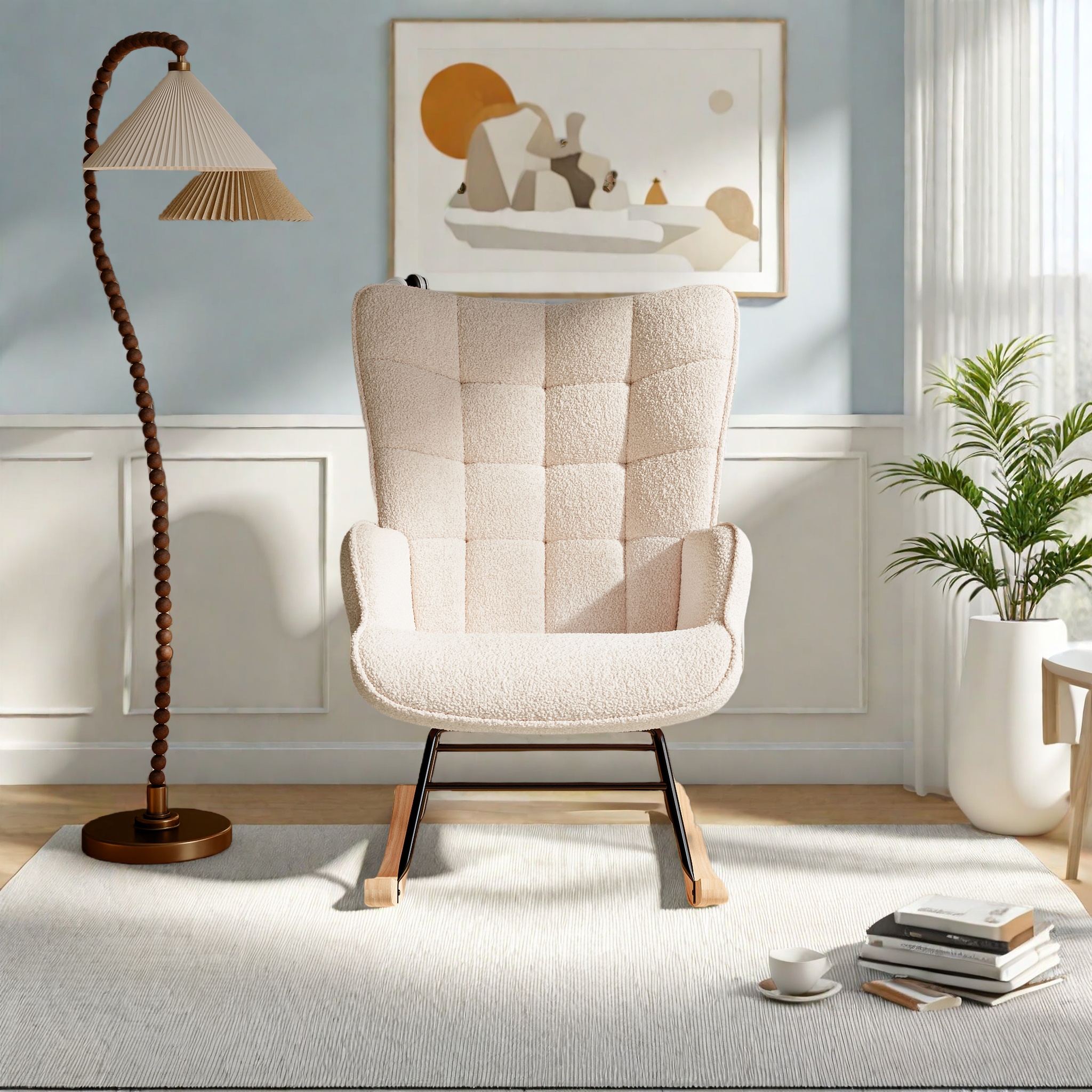 Apoios de braços de tecido de pelúcia macio Encosto Cadeira estofada casual Cadeira moderna da moda para sala de estar