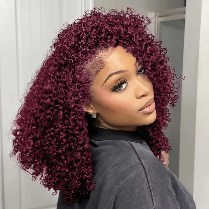 Burgundy 99J Deep Wave Short Bob Wigs 100% Human Hair Wig Water Curly Wig Baby Hair 13x4 Lace Front Human Hair Wig For Women