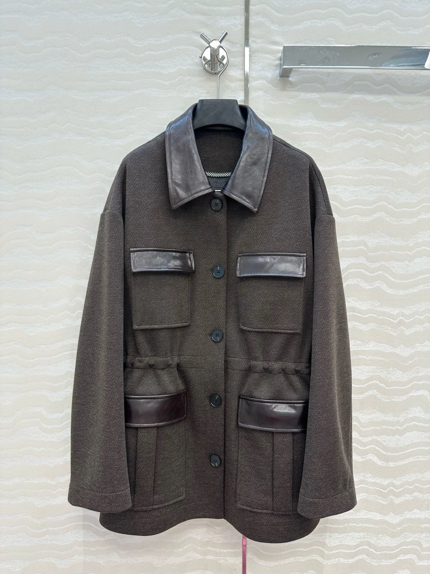 Vintage Echtes Leder Cargo Jacken Für Frauen Herbst Winter High-end Einfache Einreiher Schlank Kaschmir Stoff Mantel