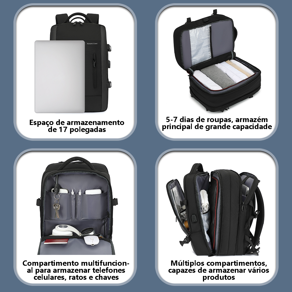 Coroa Romântica Mochila Masculina de Viagem USB Expansível, Saco de viagem, Saco De Escola, Saco Para Laptop