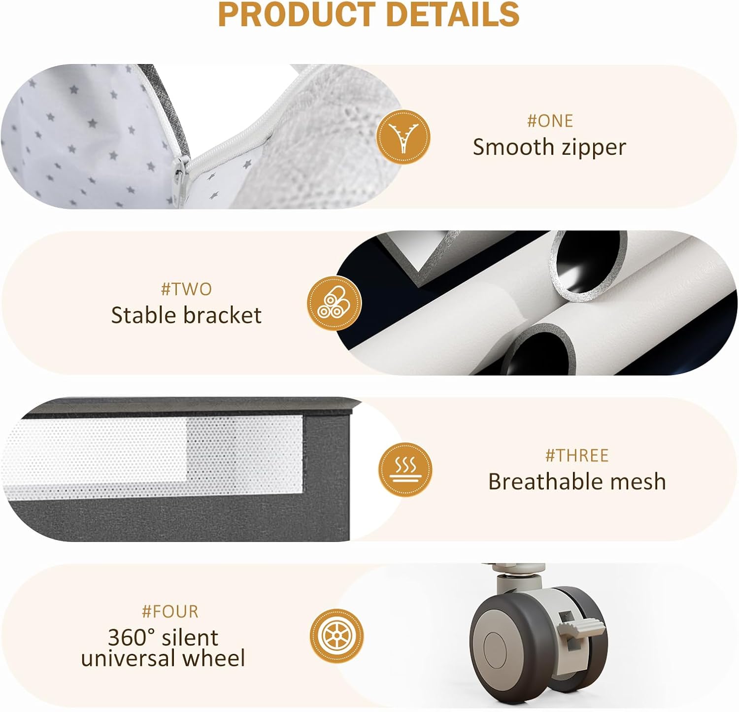 Cama de bebê 3 em 1 com cesta de armazenamento e mosquiteiro, berço de bebê com cinco ajustes de altura, berço de cabeceira para recém-nascidos de 0 a 12 meses