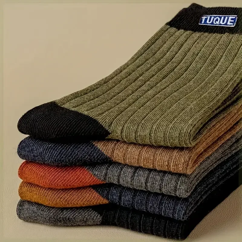 5 pares de calcetines unisex informales cómodos y transpirables con bloques de color a la moda para hombre al aire libre que usan todas las estaciones