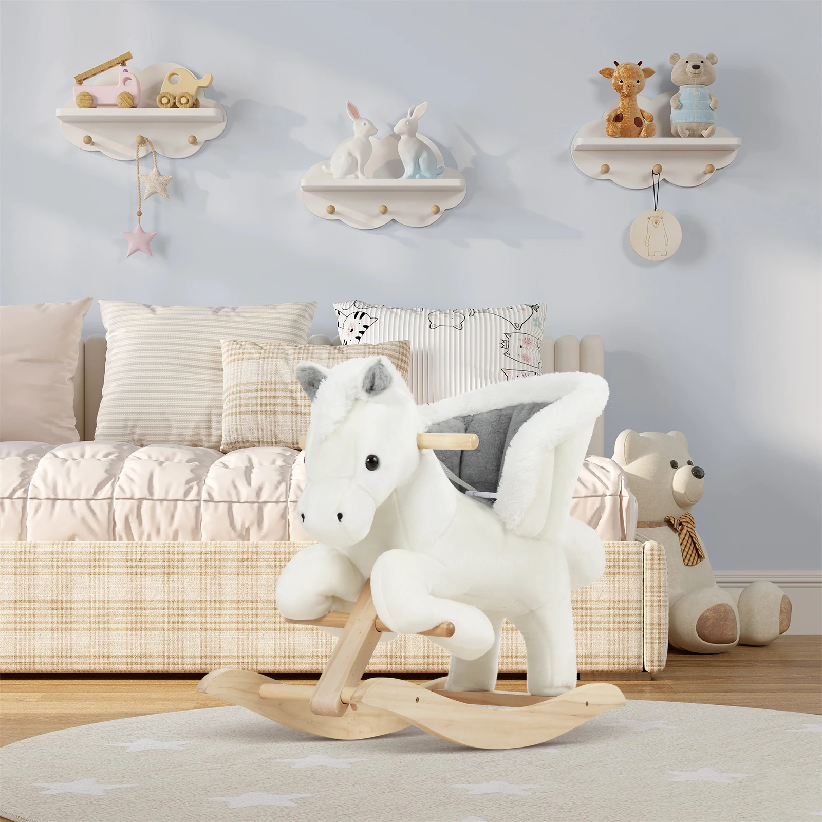 WOLTU Bambini Sedia per bambini Cavallo a dondolo Baby Animal Sedile a dondolo Peluche Giocattolo a dondolo con cinturino in cotone PP per ragazzo ragazza
