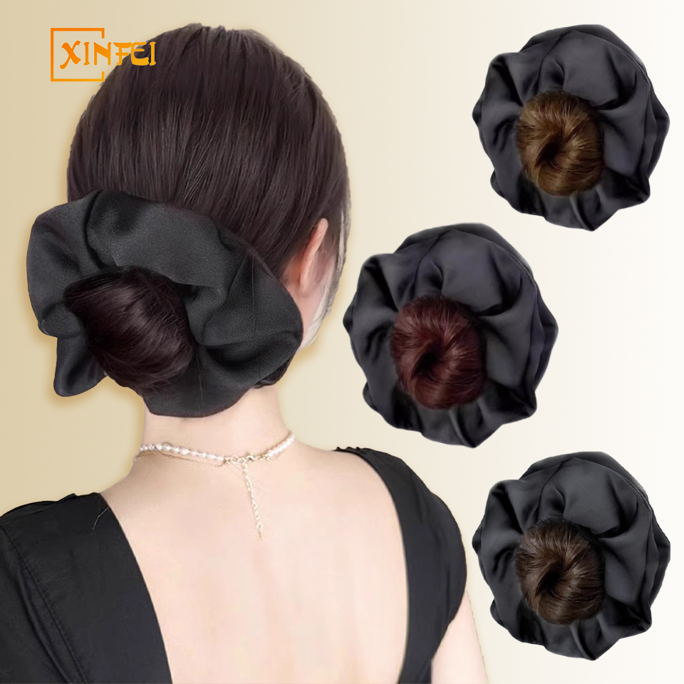Mulheres sintéticas elegante flor bud banda grabber peruca simulação natural estilo preguiçoso estilo coreano clipe fofo bola coque de cabelo