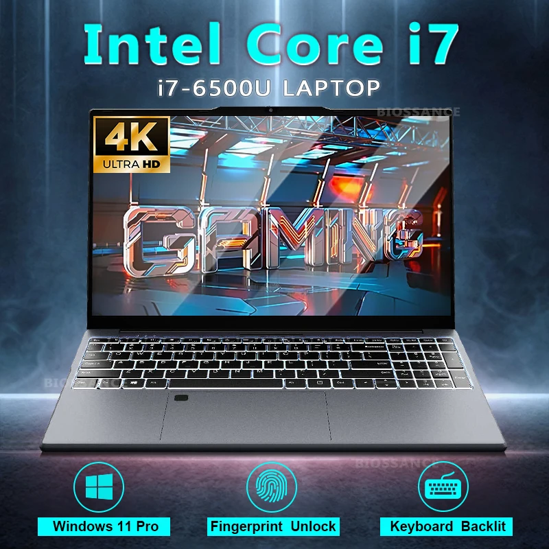 Przenośny laptop 15,6 cala Intel Core i7 6500U Windows 11 16GB DDR4 1/2TB SSD Podświetlany ekran Notebook PC Odblokowywanie odciskiem palca