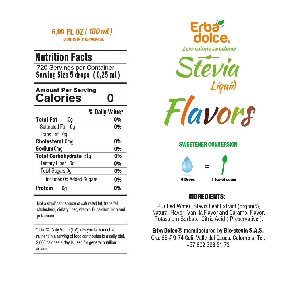 (4packs) Erba Dolce Stevia Liquid Sweetener 3 Flavor Pack