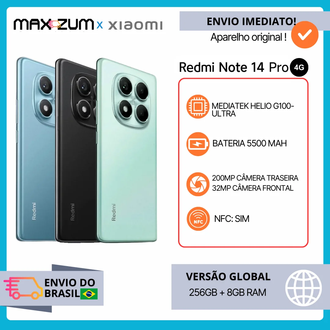 Versão global xiaomi redmi note 14 pro smartphone 200mp ai câmera helio G100-Ultra 6.67 "120hz display amoled 5500mah bateria